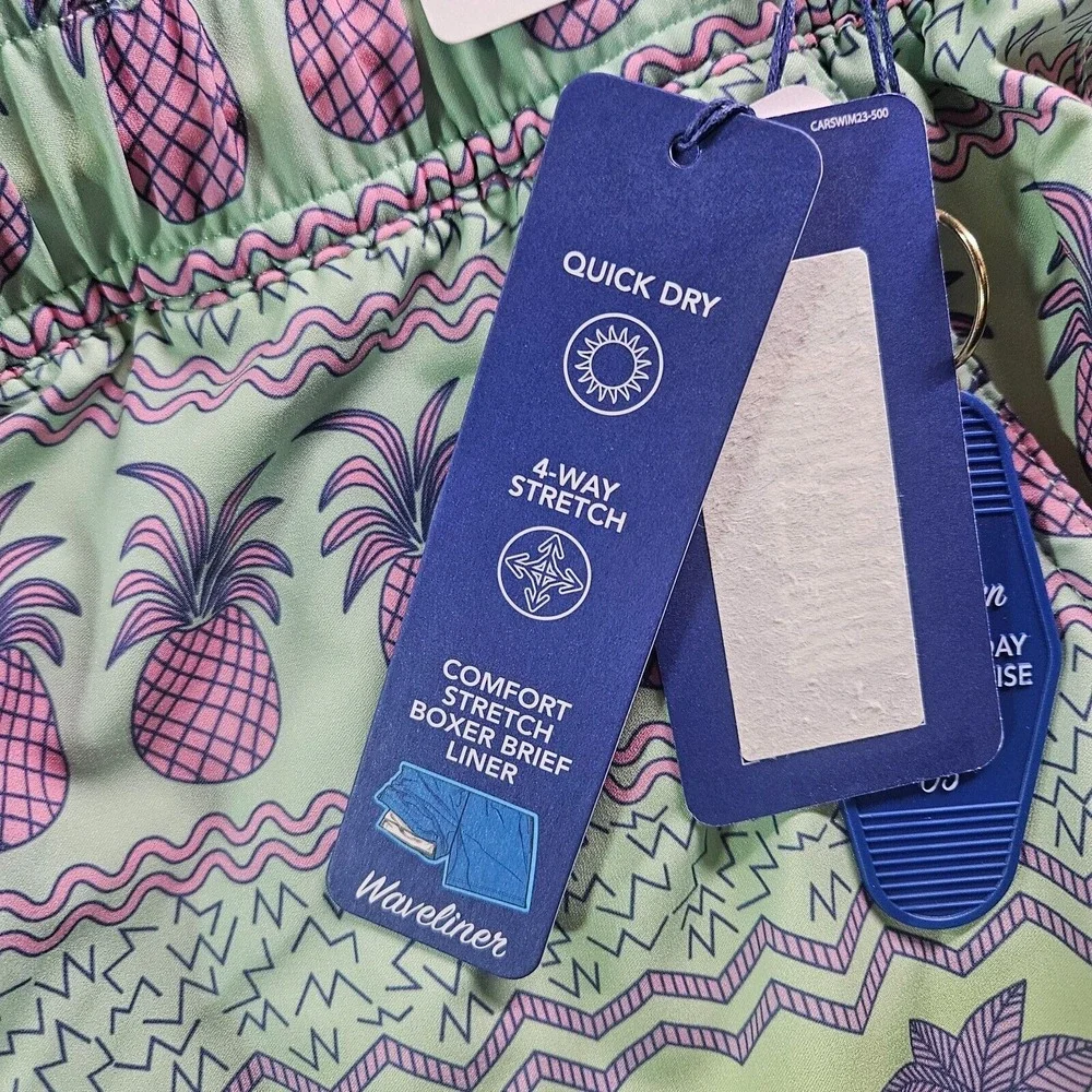 NWT Caribbean Swim Shorts Trunks Men's 4XB Big‎ Lined Tropical Pineapple Palm